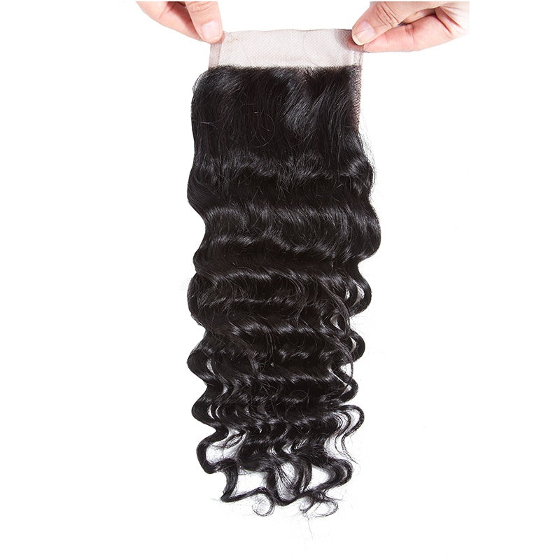[Abyhair 8A] Malaysian 3 Bundles With 4x4 Lace Closure Deep Wave Remy Human Hair