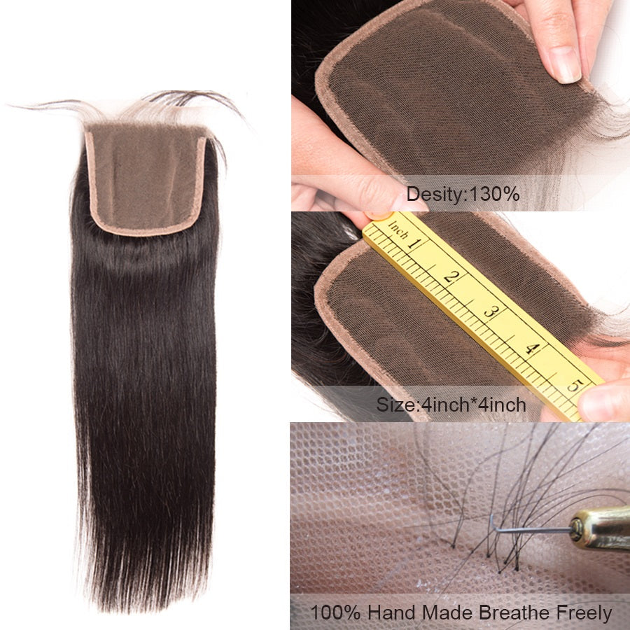 [Abyhair 8A] Indian 3 Bundles With 4x4 Lace Closure Straight Remy Human Hair