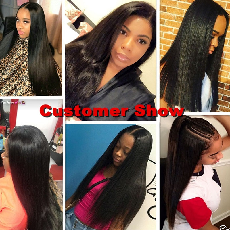 [Abyhair 10A] Peruvian Straight Hair 3 Bundles With 13x 4 Lace Frontal Closure With Baby Hair