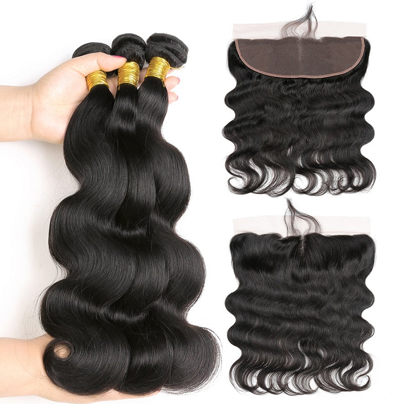 [Abyhair 8A] Body Wave Weave 3 Bundles With Lace Frontal 13x4 Closure Peruvian Remy Hair