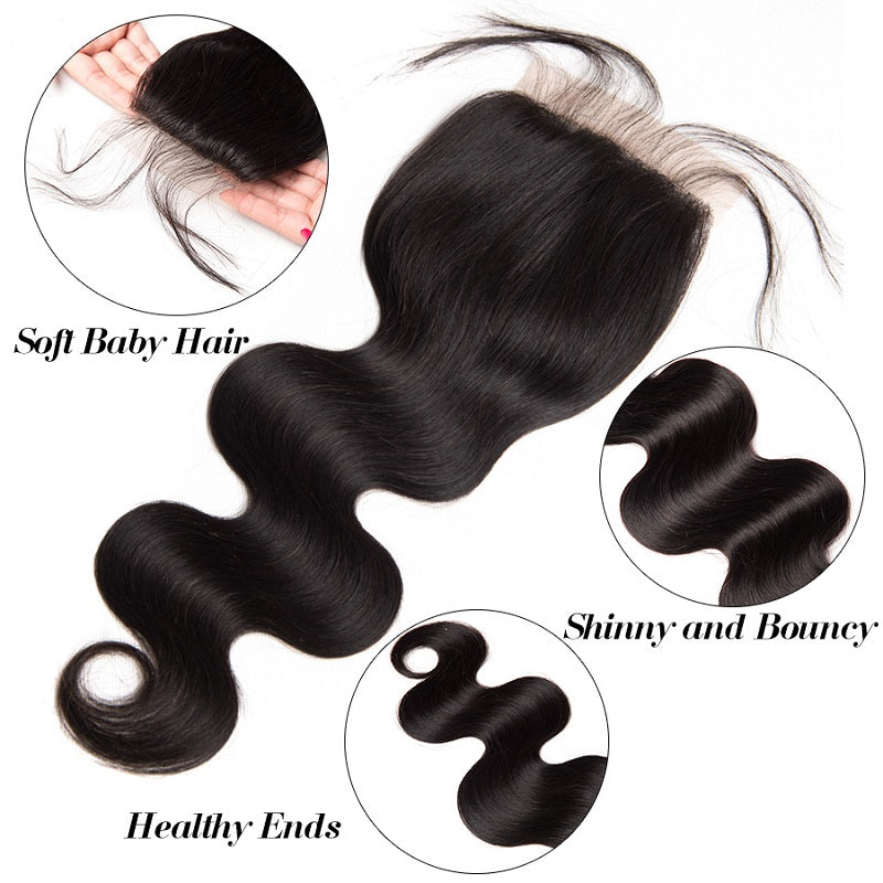 [Abyhair 9A] Body Wave Hair 4 Bundles With 4x4 Lace Closure Malaysian Human Hair