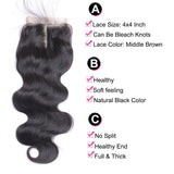 [Abyhair 8A] Malaysian 4 Bundles With 4x4 Lace Closure Body Wave Remy Human Hair