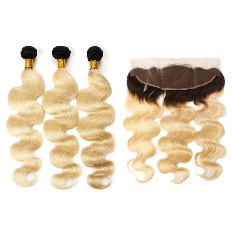 [Abyhair 10A] Ombre 1B/613 Brazilian Body Wave 3 Bundles With 13x4 Lace Frontal Closure
