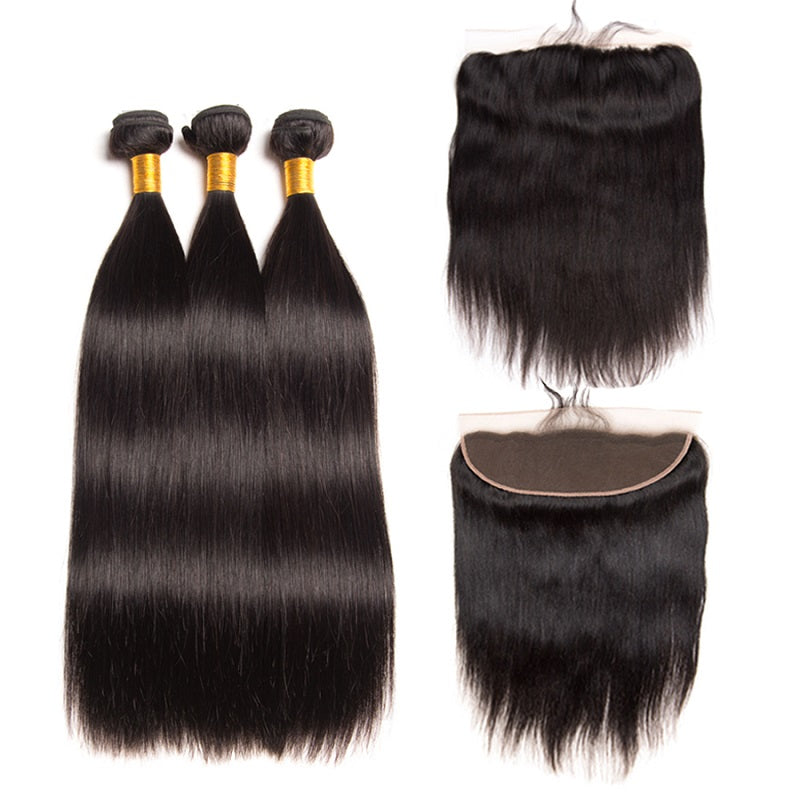 [Abyhair 8A] Straight 3 Bundles With Lace Frontal 13x4 Closure Malaysian Remy Hair
