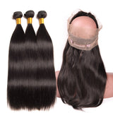 [Abyhair 8A] Straight 360 Lace Frontal With 3 Bundles Natural Hairline Indian Remy Hair Weave