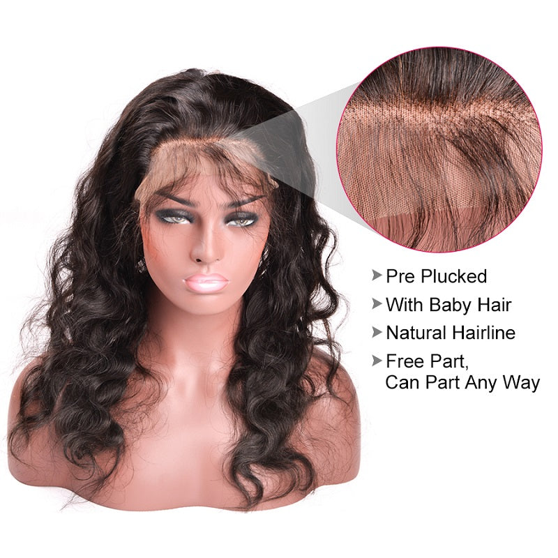[Abyhair 8A] Body Wave 360 Lace Frontal With 2 Bundles Natural Hairline Indian Remy Hair Weave