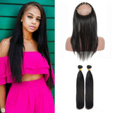 [Abyhair 10A] Indian Straight Hair 2 Bundles With 360 lace Frontal Closure Virgin Human Hair