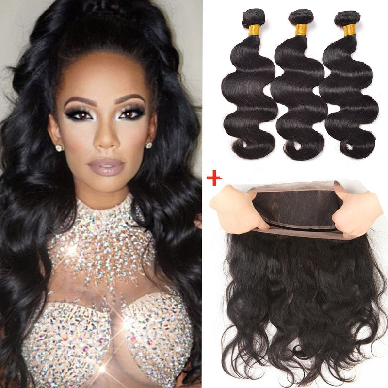 [Abyhair 10A] Malaysian Body Wave 3 Bundles With 360 lace Frontal Closure Virgin Human Hair