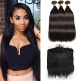 [Abyhair 10A] Indian Straight Hair 3 Bundles With 13x 4 Lace Frontal Closure With Baby Hair
